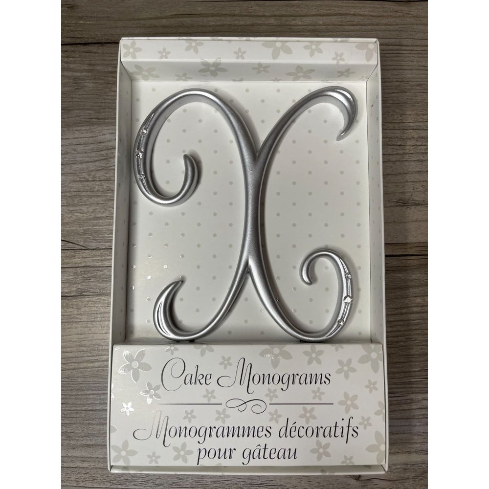 Wedding Large X Silver Finish Monogram Initial Rhinestones Cake Topper